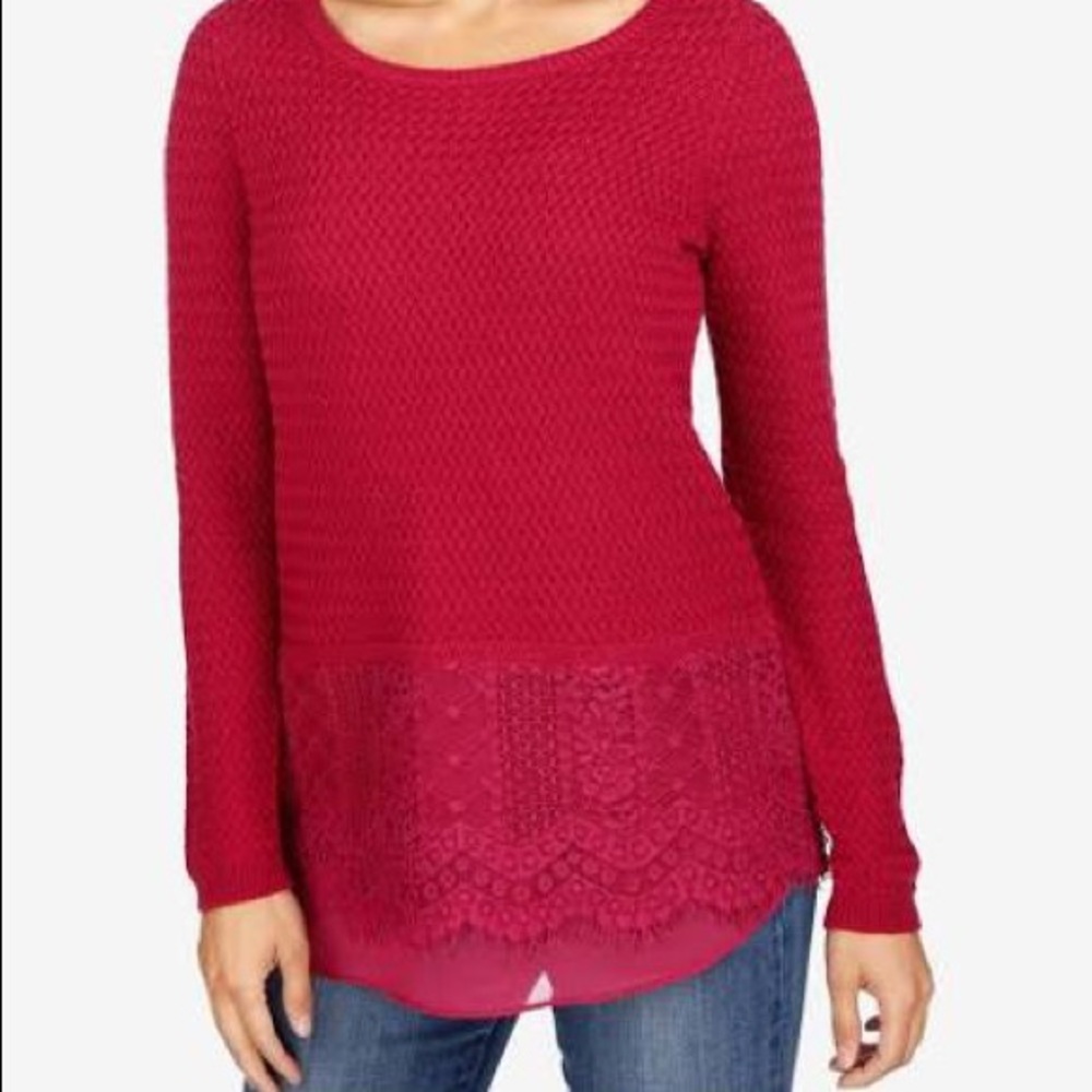 Lucky brand red woven and lace sweater top